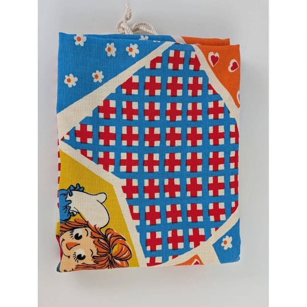 Vintage 1970s Raggedy Ann & Andy Pacific Drawstring Laundry Bag Faux Patchwork
